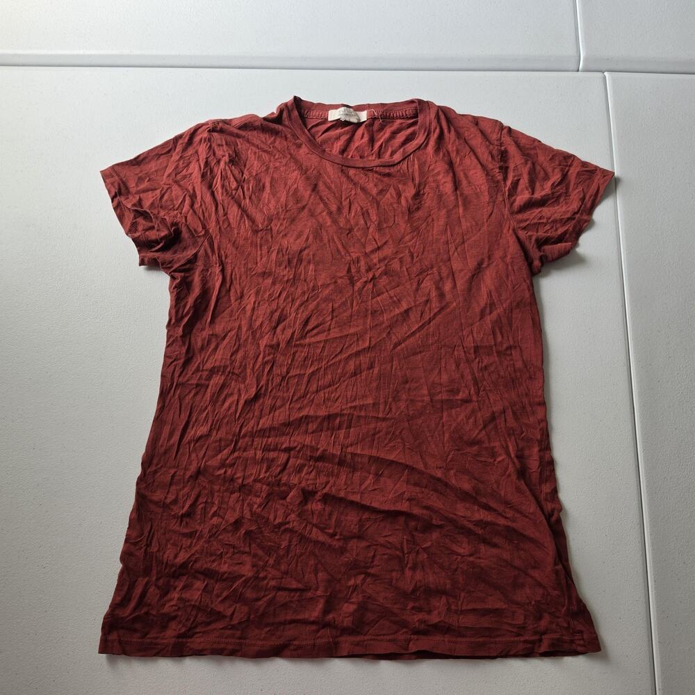 Nili Lotan Shirt Womens Small Red Crew Neck Short Sleeve Supima Cotton Tee Top